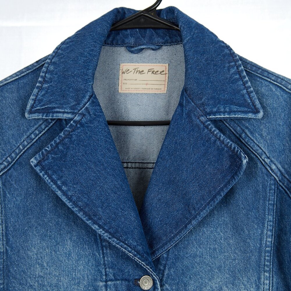 Free People Denim Jacket Now or Never Dark Wash Cropped Women's Small - Picture 3 of 7